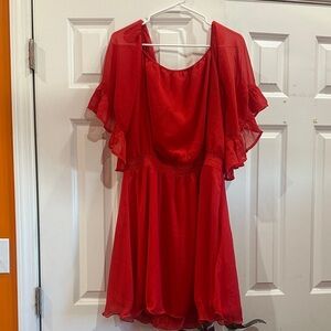 NWOT Elegant Red Dress with Sheer Overlay size L